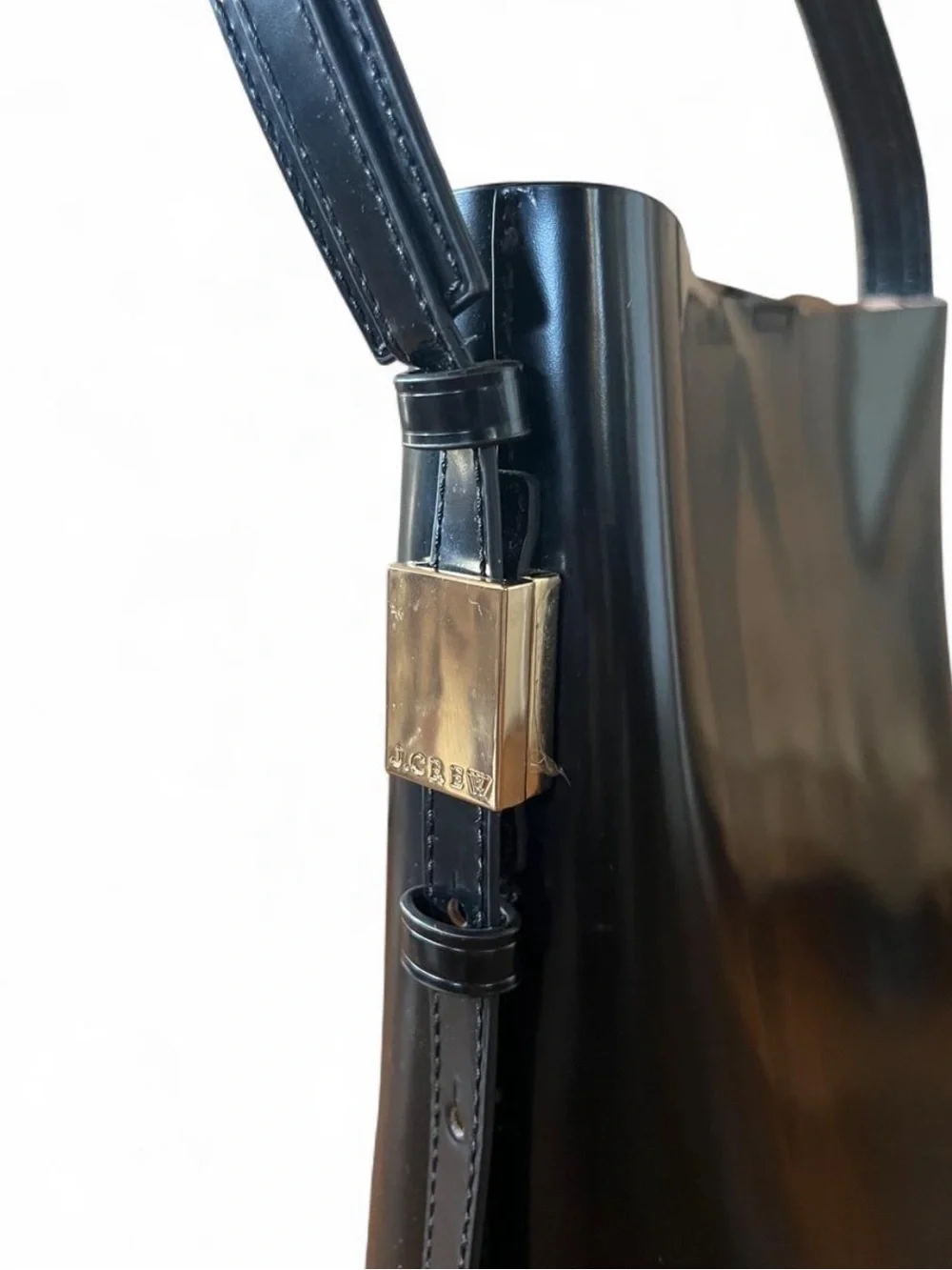 JCrew Edie Bucket Bag in Italian Leather Black Gold $268 MSRP Style CB969